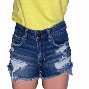 NEW AE High Rise Shortie Distressed Shorts 4
